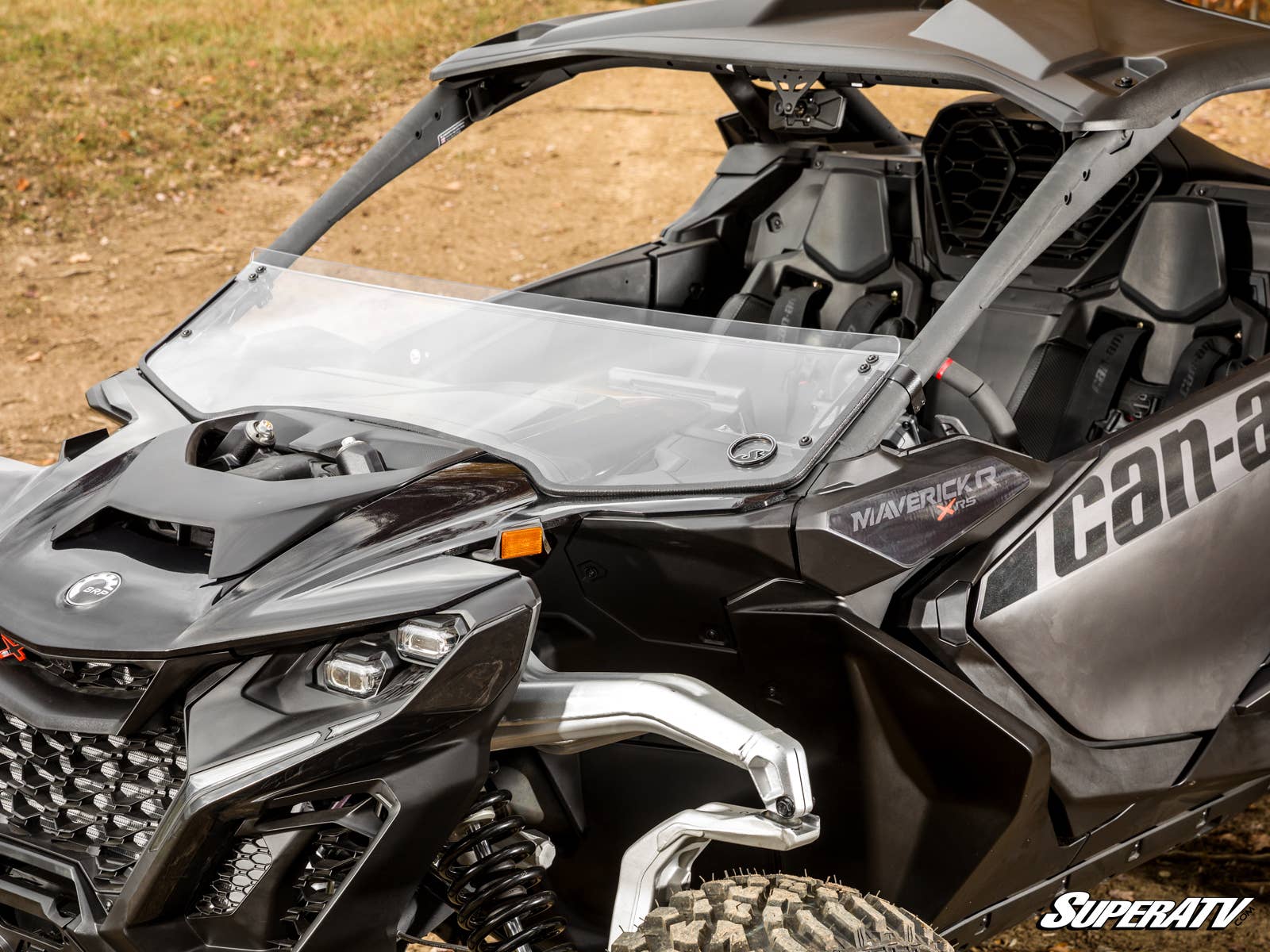CAN-AM MAVERICK R SCRATCH-RESISTANT HALF WINDSHIELD-Windshield-Super ATV-Scratch Resistant Polycarbonate - Clear-Black Market UTV