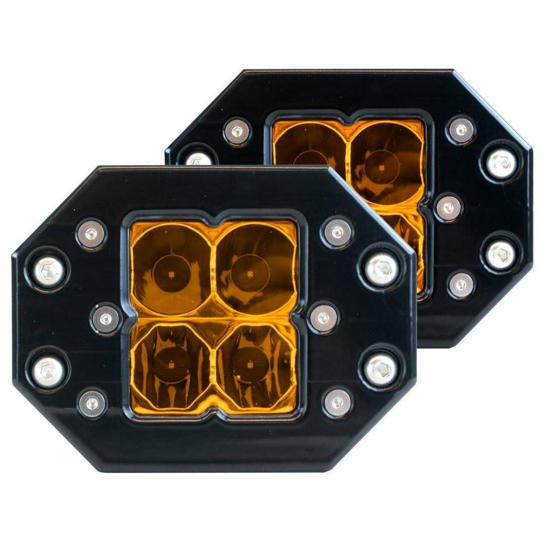 QUATTRO FLUSH MOUNT LED LIGHT PODS-Lighting Mounts-Heretic Studio-Amber Lens-Combo Beam Pattern-No Wiring Harness-Black Market UTV