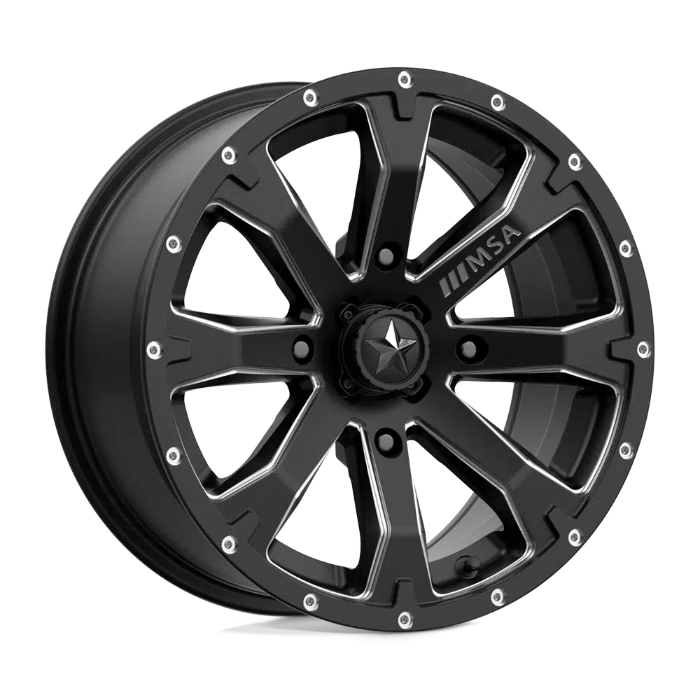 MSA BOUNTY WHEEL-Wheels-MSA-SATIN BLACK MILLED-15&quot; diameter - 15X7 10mm offset - 4X110 bolt pattern-Black Market UTV