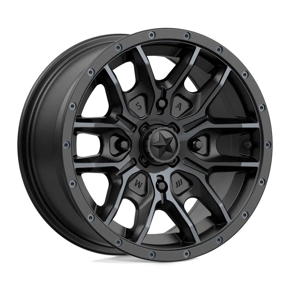 MSA FANG WHEEL-Wheels-MSA-SATIN BLACK W/ TITANIUM TINT-14&quot; diameter - 14X7 10mm offset - 4X110 bolt pattern-Black Market UTV