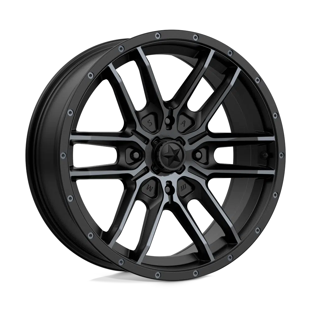 MSA FANG WHEEL-Wheels-MSA-SATIN BLACK W/ TITANIUM TINT-14&quot; diameter - 14X7 10mm offset - 4X110 bolt pattern-Black Market UTV