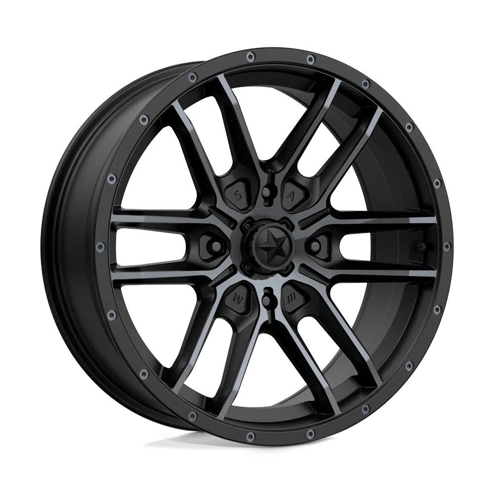 MSA FANG WHEEL-Wheels-MSA-SATIN BLACK W/ TITANIUM TINT-18&quot; diameter - 18X7 10mm offset - 4X137 bolt pattern-Black Market UTV