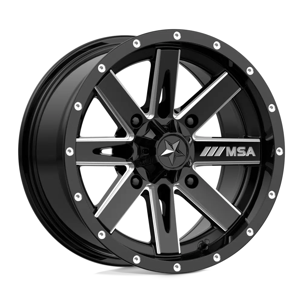 MSA BOXER WHEEL-Wheels-MSA-GLOSS BLACK MILLED-14&quot; diameter - 14X7 -47mm offset - 4X110 bolt pattern-Black Market UTV