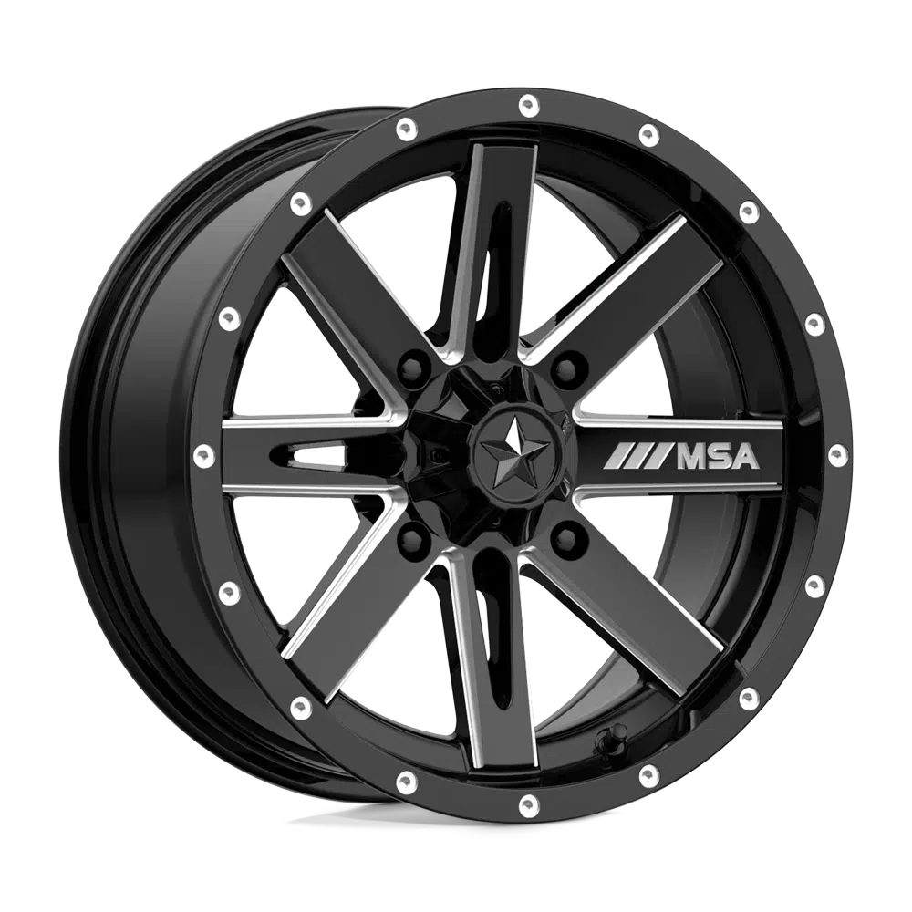 MSA BOXER WHEEL-Wheels-MSA-GLOSS BLACK MILLED-15&quot; diameter - 15X7 10mm offset - 4X110 bolt pattern-Black Market UTV