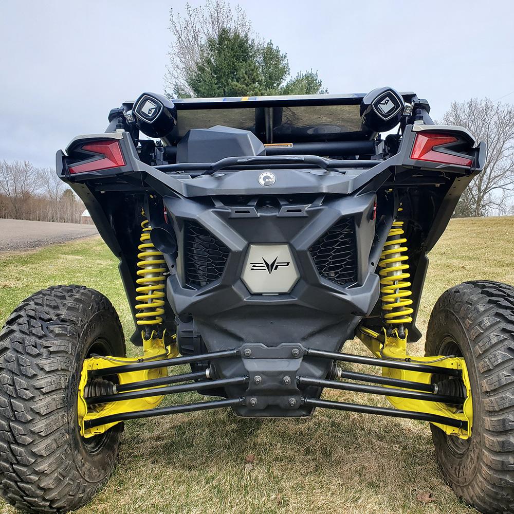 Can Am Maverick X3 Magnus 3&quot; Turbo Full Back Exhaust System-Exhaust-EVP-Magnus (Brushed stainless)-BLACK HEAT SHIELD - DELETE REAR VALENCE-Black Market UTV