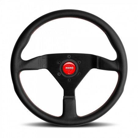 MOMO Monte Carlo Black Leather Steering Wheel-Steering Wheel-MOMO-320mm - Black Leather-Brushed Black Anodized-Red-Black Market UTV