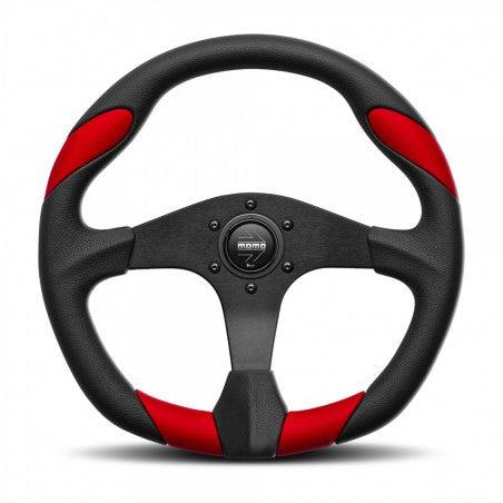 MOMO Quark Steering Wheel-Steering Wheel-MOMO-350mm - Black Polyurethane-Brushed Black Anodized-Red Airleather-Black Market UTV