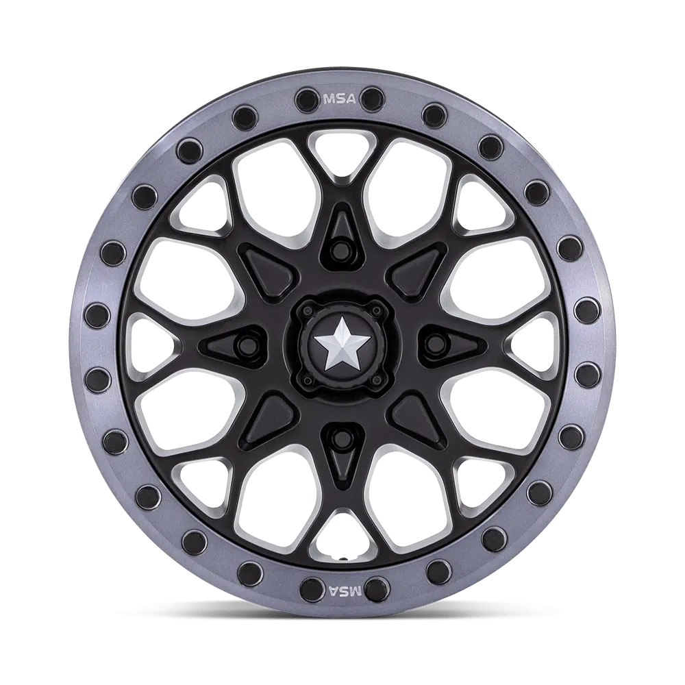 MSA PORTAL BEADLOCK WHEEL-Wheels-MSA-GLOSS BLACK MACHINED W GB RING-15&quot; diameter - 15X6 38mm offset - 4X110 bolt pattern-Black Market UTV