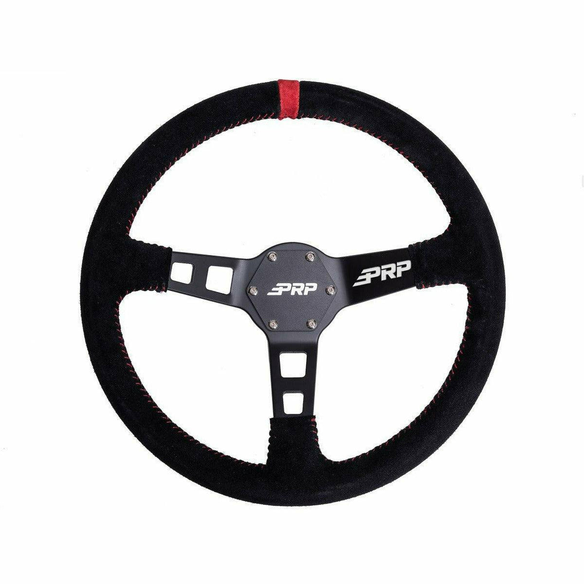 PRP - FLAT STEERING WHEEL (SUEDE)-Steering Wheel-PRP Seats-Red-Black Market UTV