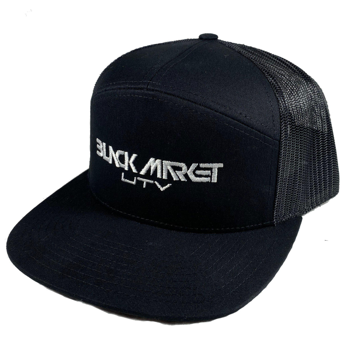 Black Market UTV - 7 Panel Flat Bill Snap Back Trucker Hats-Hats-Black Market UTV-All Black-Black Market UTV