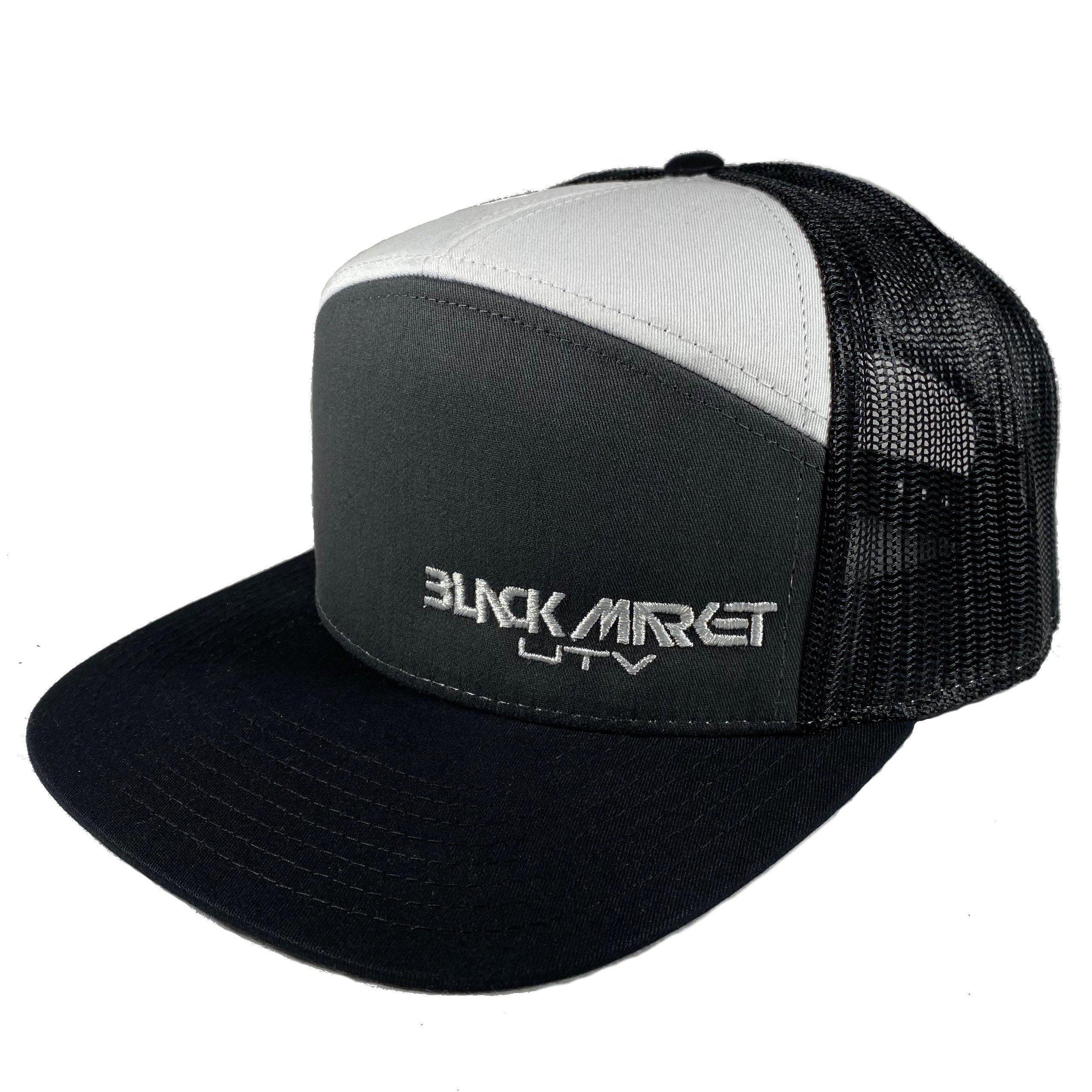 Black Market UTV - 7 Panel Flat Bill Snap Back Trucker Hats-Hats-Black Market UTV-Red/Black-Black Market UTV