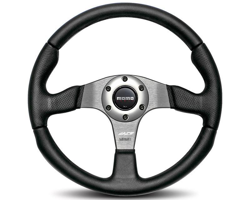 MOMO Race Black Leather Steering Wheel-Steering Wheel-MOMO-Black Market UTV