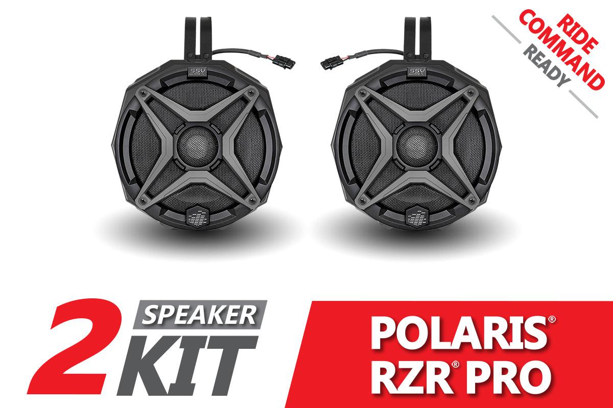 2021-2023 Polaris RZR Pro 6.5in Cage-Mount Plug-&-Play Speaker-Pods for Ride Command-SSV Works-Black Market UTV