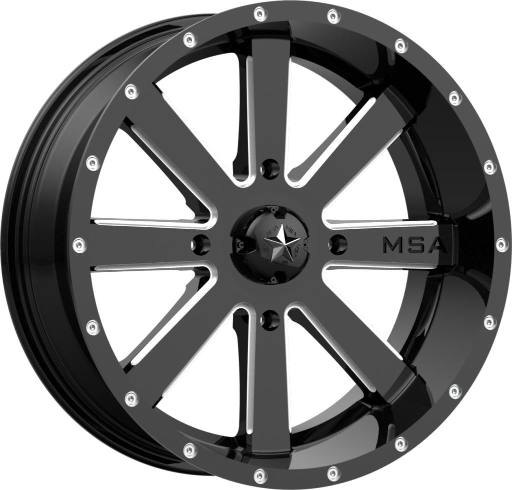 M34 Flash - Gloss Black Milled-Wheels-MSA-Can-am-18x7-4+3-Black Market UTV